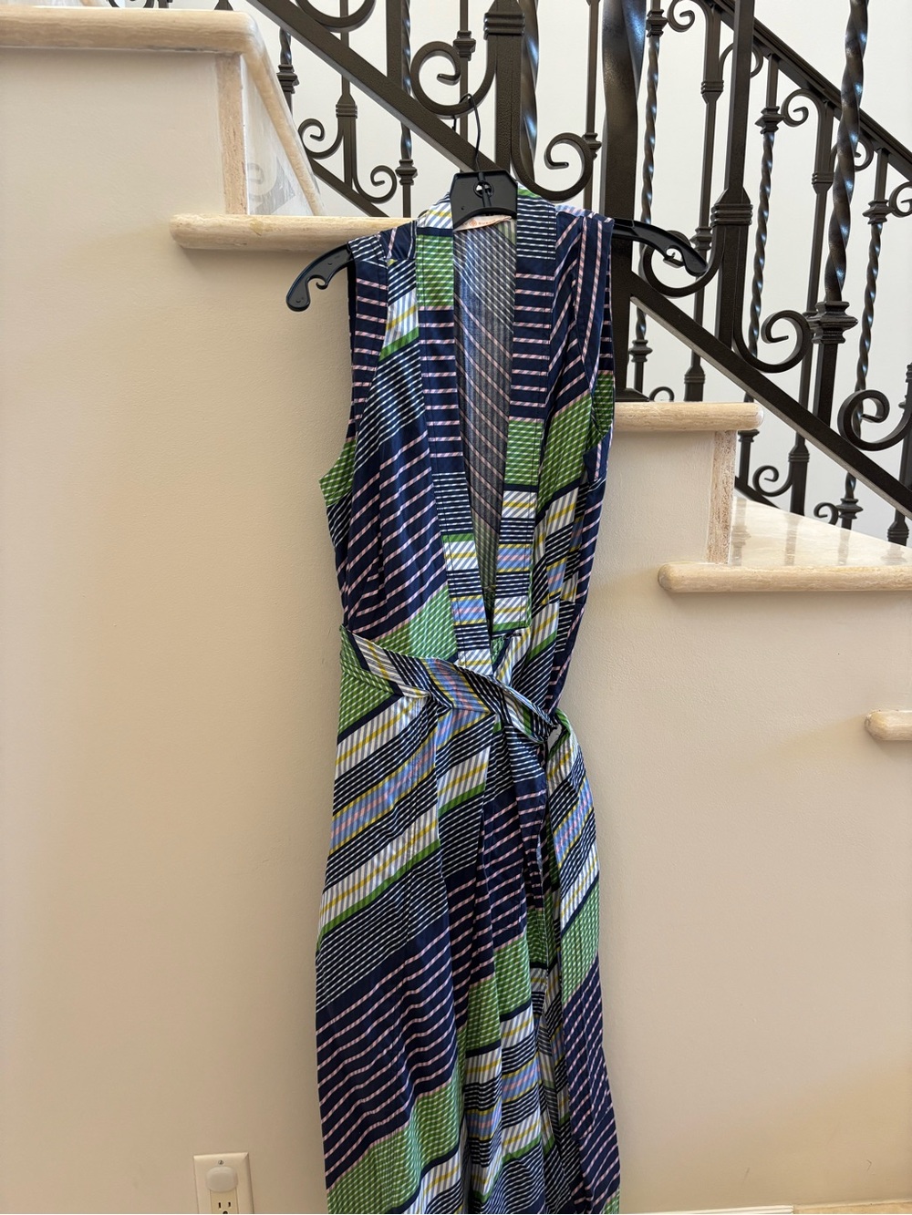 Tory Burch Striped Sleeveless Wrap Maxi Dress in Navy, Green, White, Pink